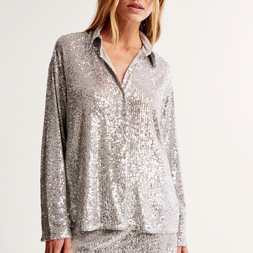 AF Long-Sleeve Sequin Button-Up Shirt
